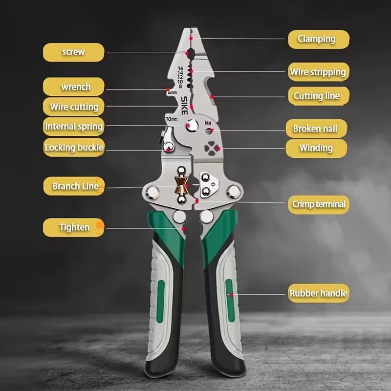 New 16-In-1 Foldable Wire Stripper, Upgraded Multifunctional Professional Cable Cutter, Wirecutters, Ideal for Cutting & Pulling Wires
