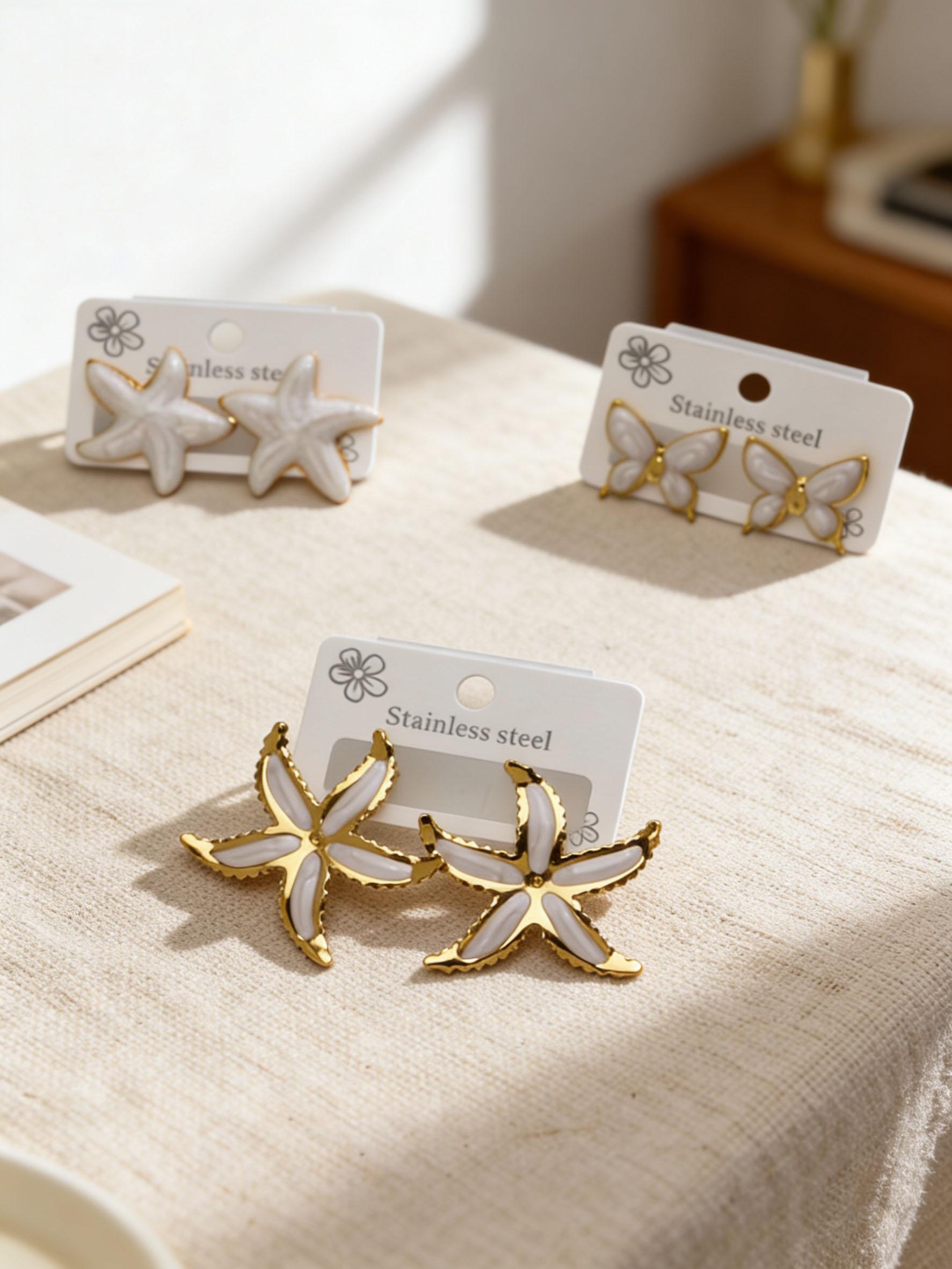 Colorful Starfish Earrings, Cute Dainty Sea Star Studs, Waterproof Boho Summer Jewelry for Beach Vacation, Birthday Gift for Girls