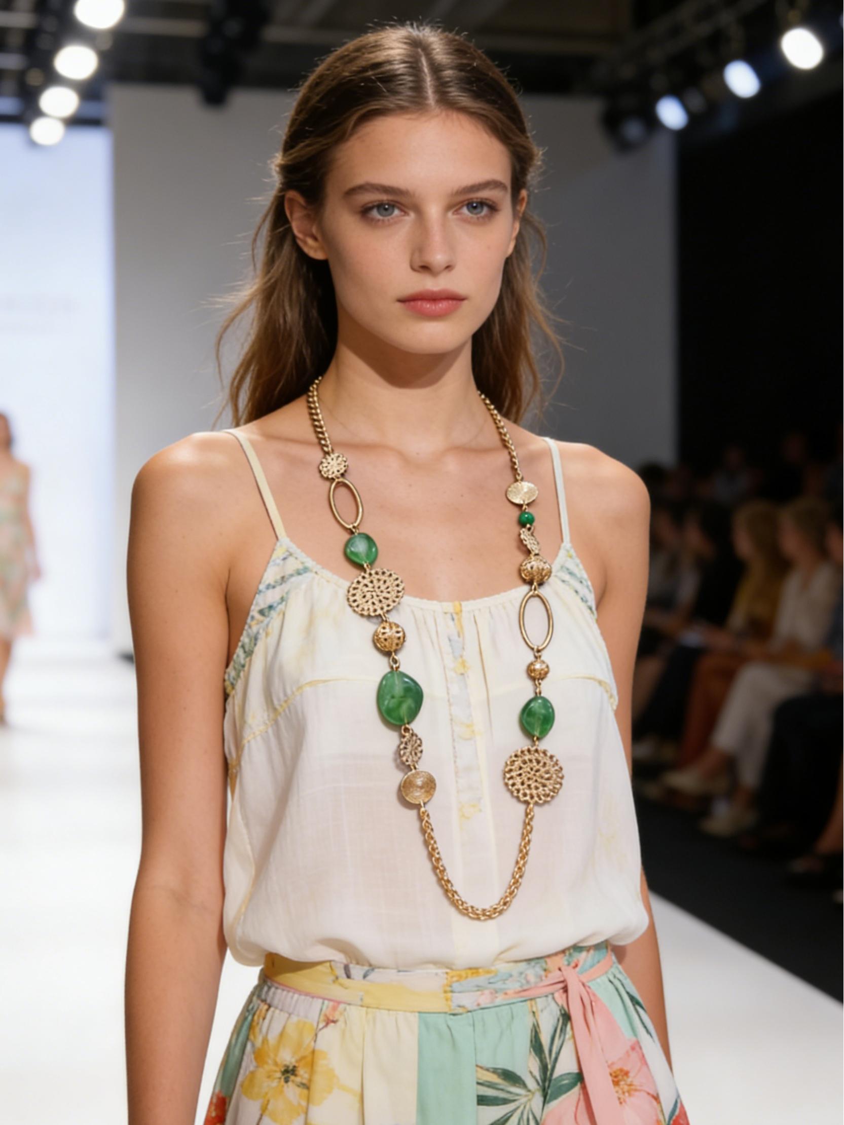 Vintage Style Bohemian Sweater Chain Necklace, Creative Floral Metal Link, Multicolor Resin Beads, Long Durable Design