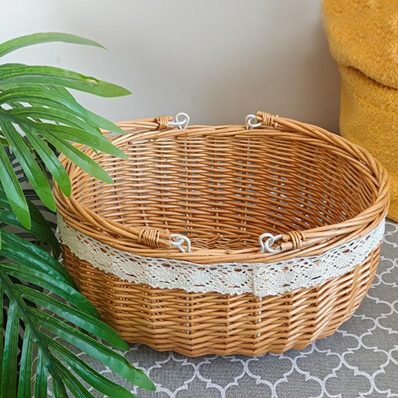 Handmade Bamboo Storage Basket, Multi-Purpose Organizer, Floral Bottom Design, Rural Style, Perfect for Bouquets and Picnics
