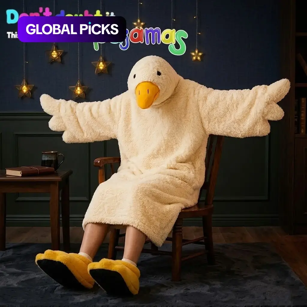 Warm Fleece Duck Onesie Pajama Set, Nightwear, Cute Cosplay Costume with Robe & Duck Foot Shoes, Perfect for Parties and Fun