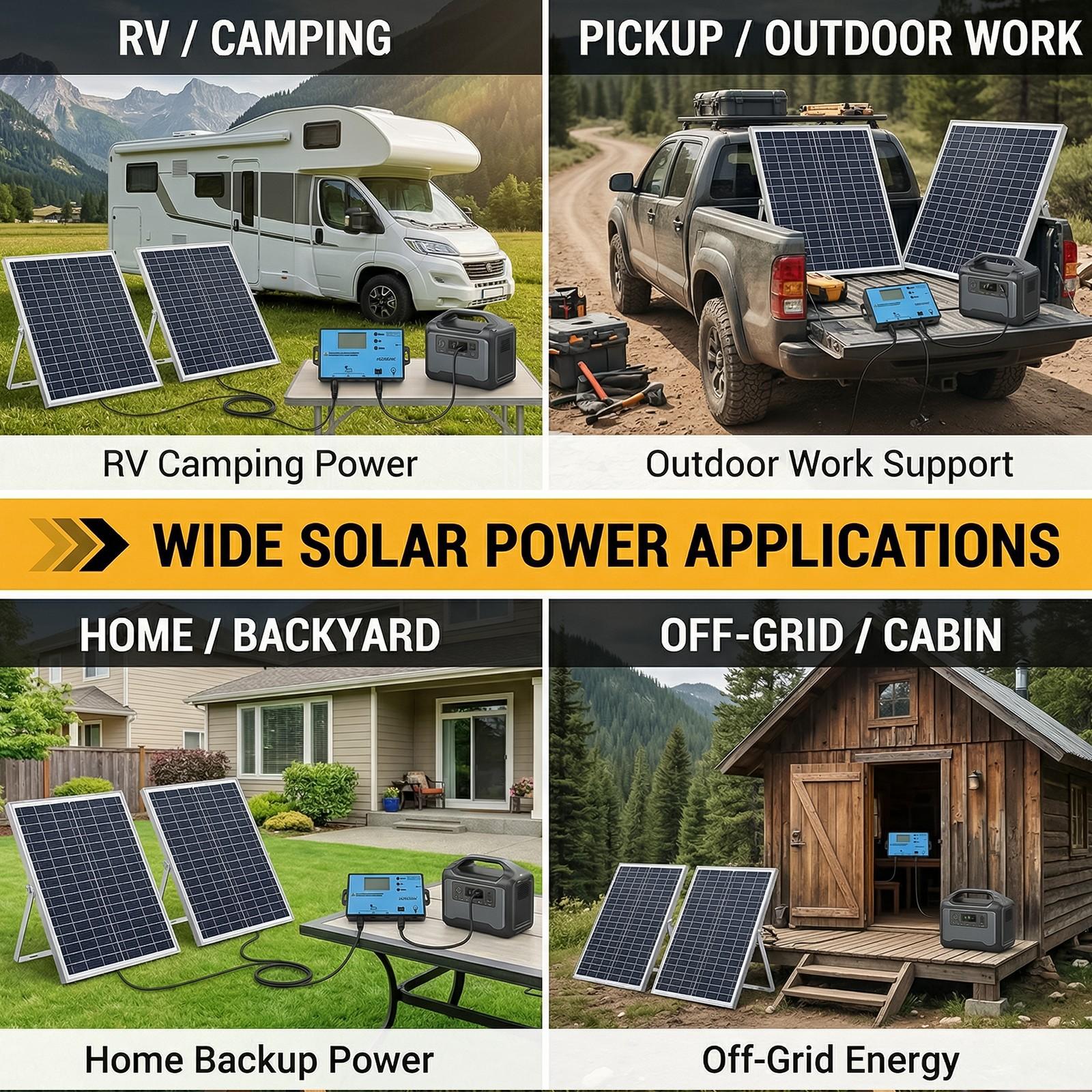 Portable Solar Panel with 50A/100A Controller, 1 Set 20W Solar Panel Charger, Outdoor Solar Panel Kit for Mobile Power, Camping, Hiking, Car, Boat, Phone, Monitoring