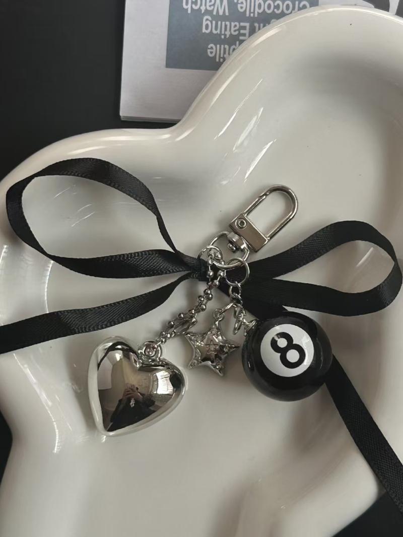 Billiard Ball Design Keychain, Cute Black 8 Ball & Heart Shaped Pendant Keychain for Women & Men, Fashion Accessories for Daily Use, Cute Charms Keychain