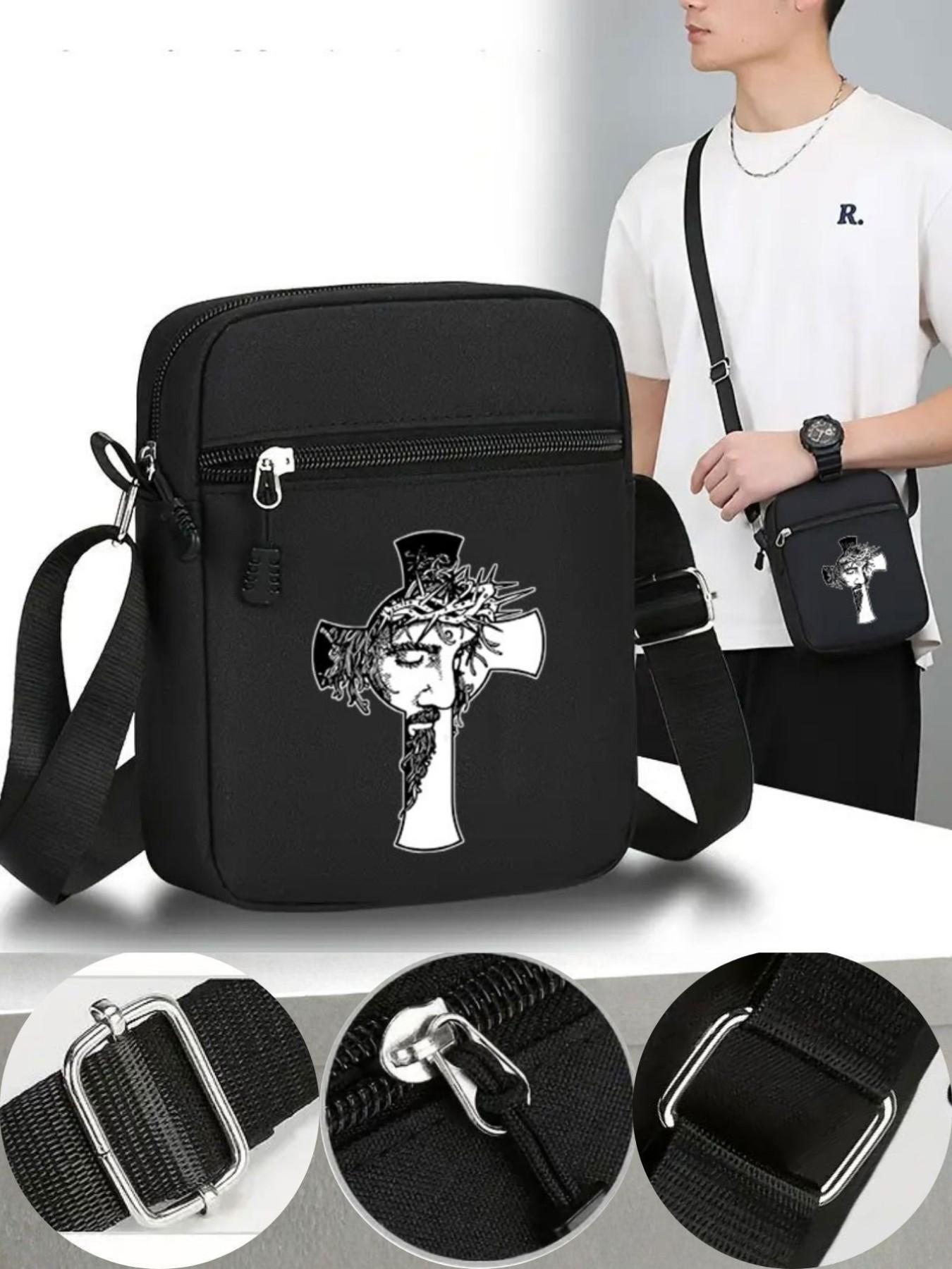 Jesus Cross Pattern Baseball Hat with Cross and Shoulder Bag Set, Adjustable Street Fashion, Unisex, All Seasons, Perfect for Daily Wear and Gifts