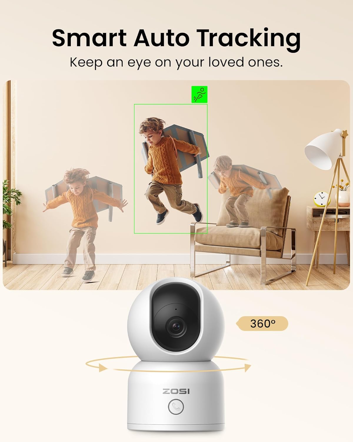 ZOSI 3MP Security Camera Indoor,Nanny/Pet Cam,Supports both 2.4G/5G WiFi,Pan&Tilt,Remote Access and Control from Phone App(Not Battery Camera)