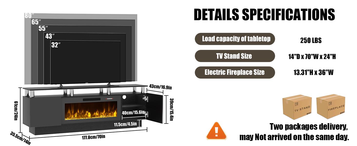 PUKAMI 70" Modern Fireplace TV Stand with 36" Electric Fireplace for TVs Up to 80 inch, Luxury LED Light Entertainment Center with High Gloss Cabinet, TV Consoles for Living Room