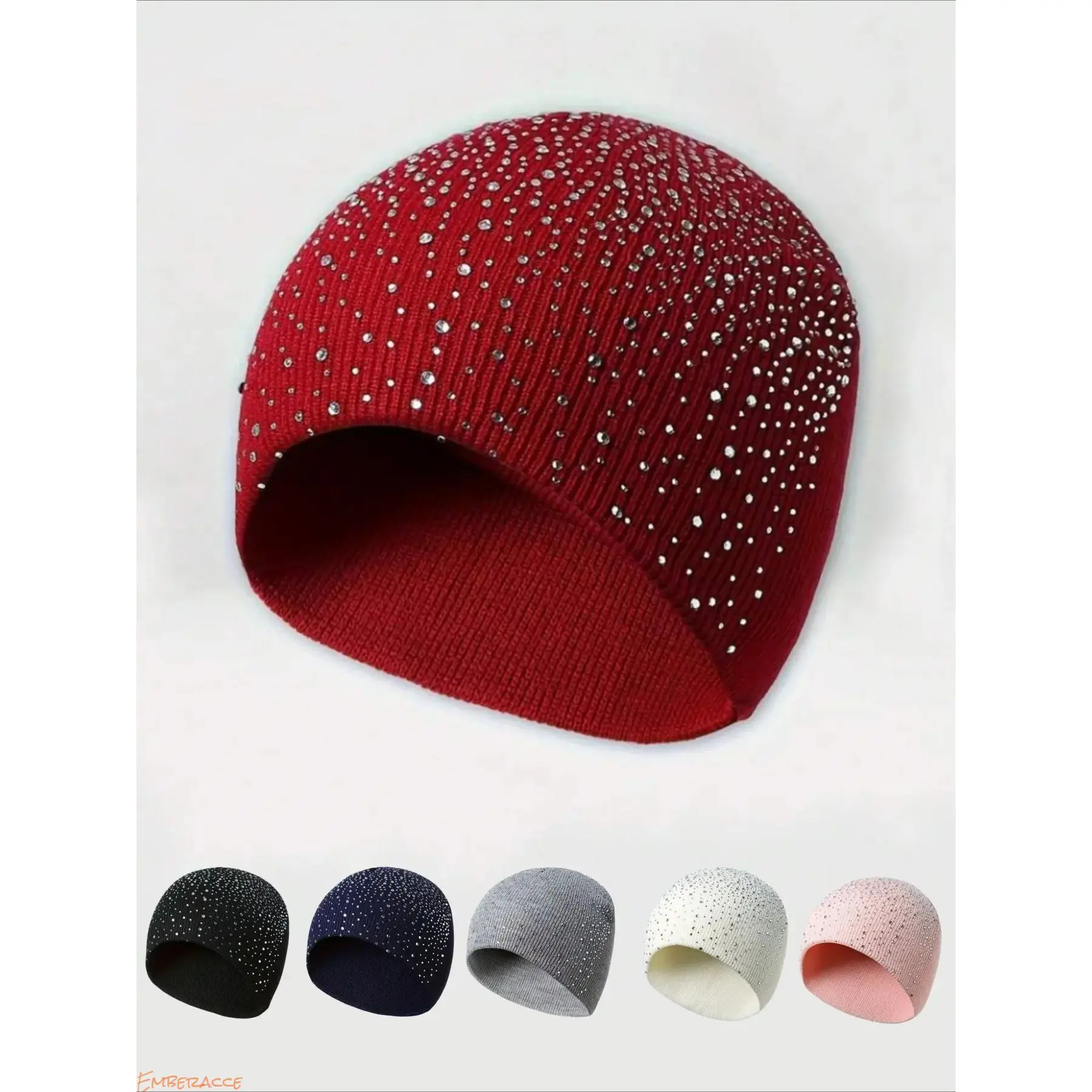 Sparkly Knit Winter Hat for Women, Cozy Acrylic Knitted Cap, Chic Streetwear Fashion Accessory, Soft Warm Fitted Skull Cap with Crystal Embellishment for Autumn Winter Outfits Valentine's Day Gift, One Size