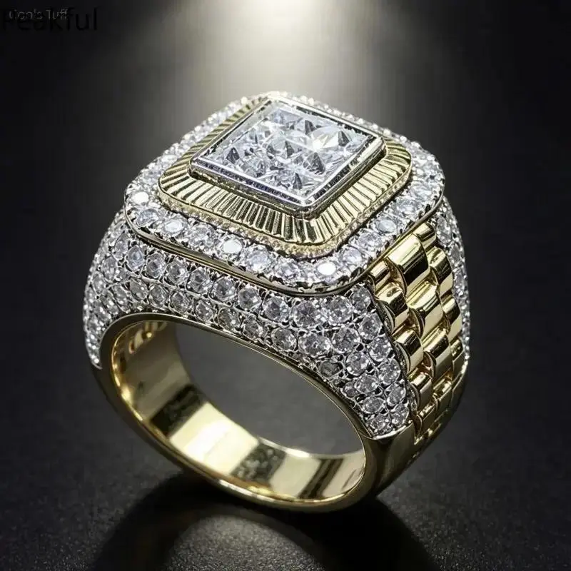 Men Iced Out Rhinestone Ring Bold Glamour Hip Hop Diamond Band Viral European Trendy Shiny Statement Jewelry For Club Wear Street Dance Soho Chic