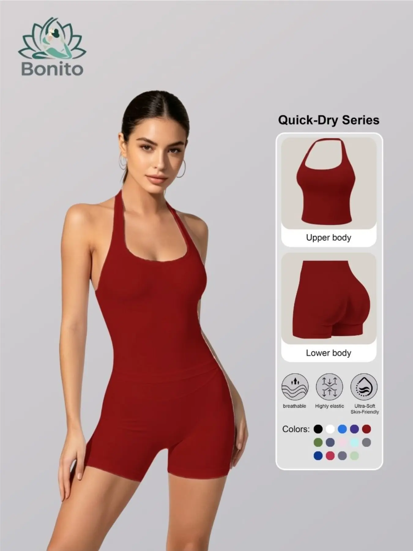 Two-Piece Set Women's Solid Color Halter Top & High Waist Shorts Sports Set, Sporty Breathable，Quick Drying Outfits for Yoga Gym Workout Running, Ladies Sportswear for Summer，Workout Running Clothes