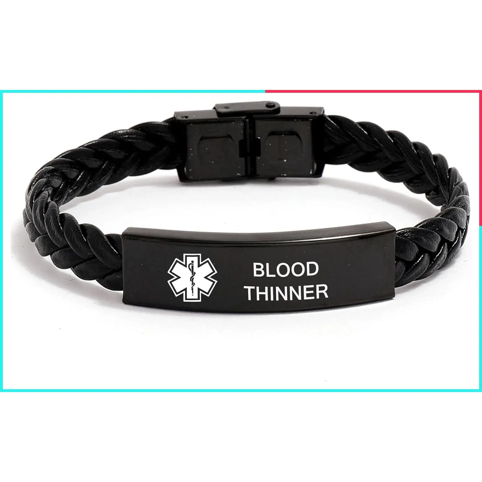 Medical Alert ID Bracelet for Men Women, Braided Leather with Engraved SOS Emergency Symbol, Unisex Stainless Steel Health Jewelry