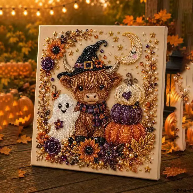 Spooky-Cute Ghost 8in×8in 3D Pearl Diamond Painting DIY Kit, Fall Multipurpose Handicraft Set, Wall-Art Accessory for Household Indoor Decor & Holiday-Party Gifting