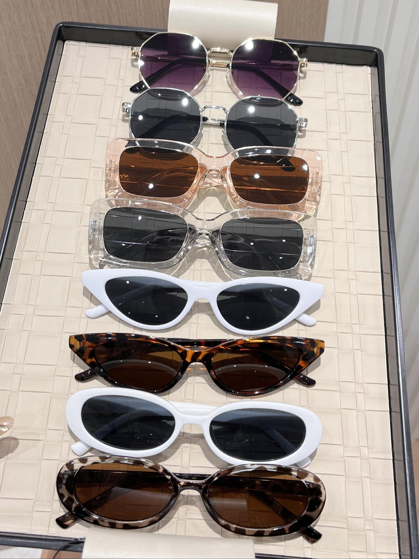 Cool Vintage Ombre Tinted Lens Sunglasses (8 Pairs), Cat Eye Square Frame Sunglasses, Tinted Lenses Sunglasses, Trendy Casual Sunglasses, Travel Collection Accessories