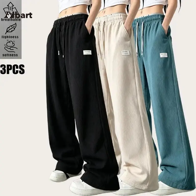 AIbart Women's 3PCS Baggy Oversize Wide Leg Athletic Sweatpants - Breathable, Lightweight, Soft Activewear for Travel (Black, Beige, Teal), Athletic Casual Trousers, Breathable Athletic Bottoms