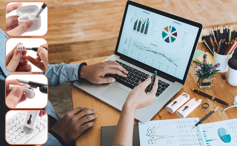 PQRQP Electronic Screen 7 in 1 Cleaner Kit Laptop Keyboard Cleaning Tool for ipad/iwatch/Computer/Phone with Soft Sweep, Swipe, Airpod Cleaner Pen, Key Puller and Spray Bottle