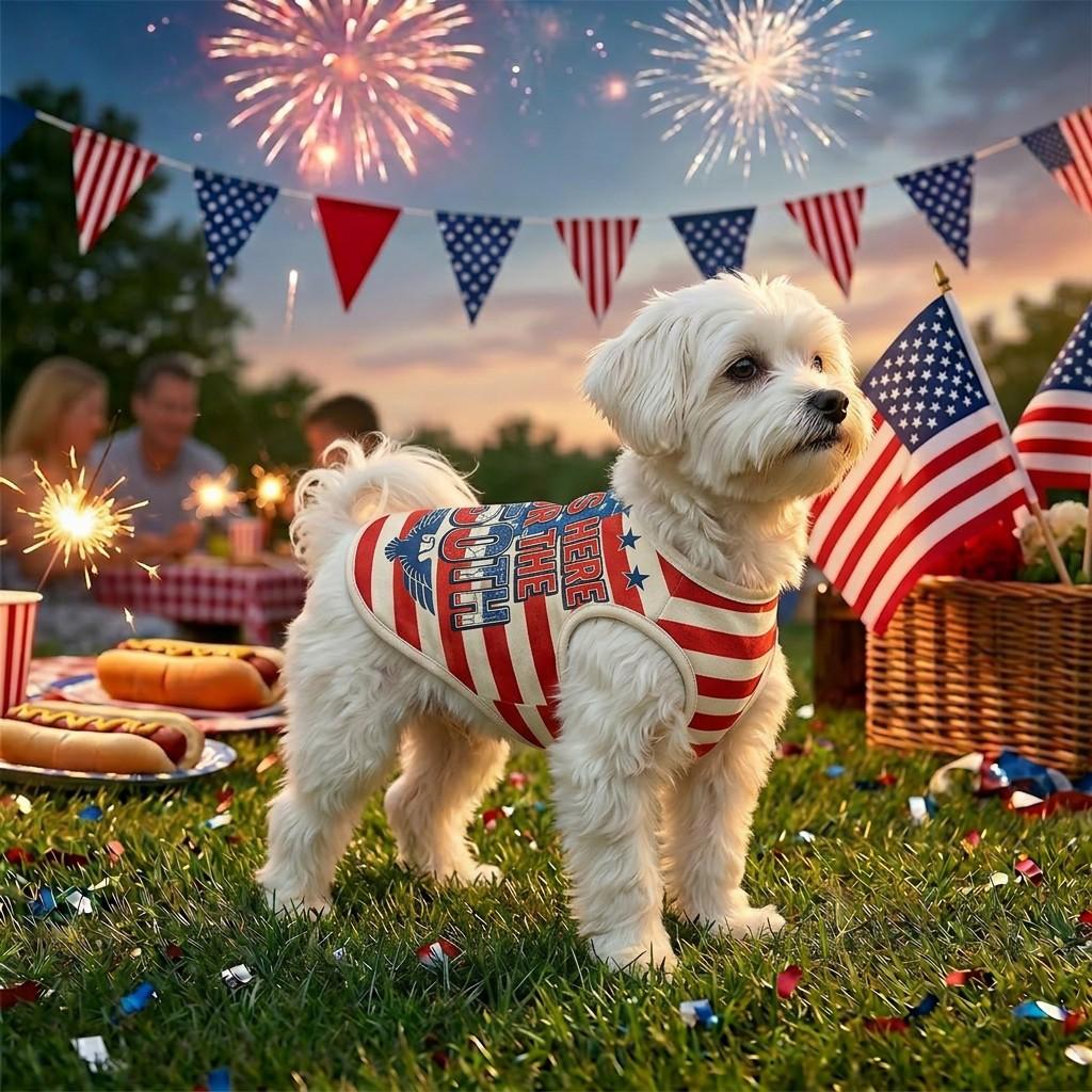 Pet Dog Vest Outdoor with U.S. 250th Anniversary Star-Spangled Banner Print, July 4th Dog Clothes Suitable For Small/Medium-Sized Dogs, Poodle & Cats, Independence Day Pet costume Dressing Apparel