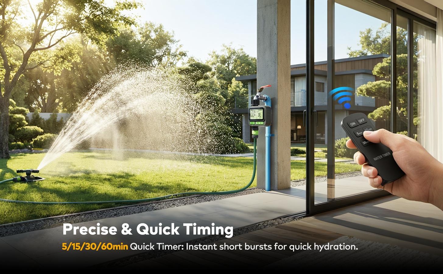 Sprinkler Timer with remote control, Programmable Water Timer for Garden Hose, Outdoor Hose Faucet Timed with 4 Plans/Rain Delay/Automatic Watering controller System, Digital Irrigation for Yard, Lawn