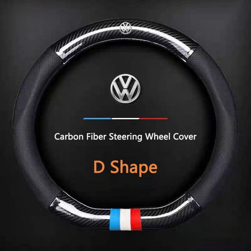Car Carbon Fibre Steering Wheel Cover, Anti Slip Steer Handle Caps, Compatible with Vw Gti, Scirocco, Polo, Passat, Golf, Tiguan, Jetta, T-Roc, Beetle
