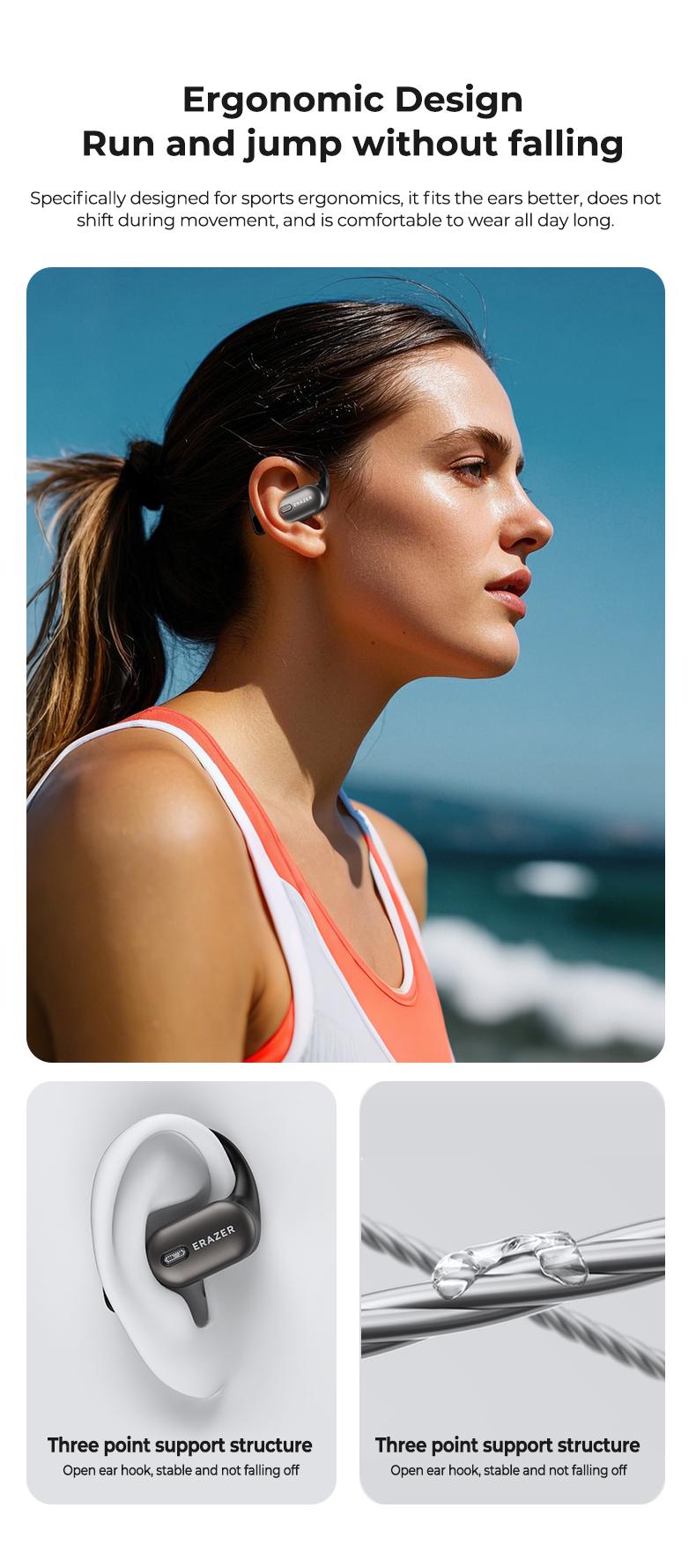 ERAZER XF38 OWS Wireless Bluetooth Earbuds HIFI Sound Quality Music Headphones for Gaming Travel Sports,Wireless Remote Control Built-in Mic