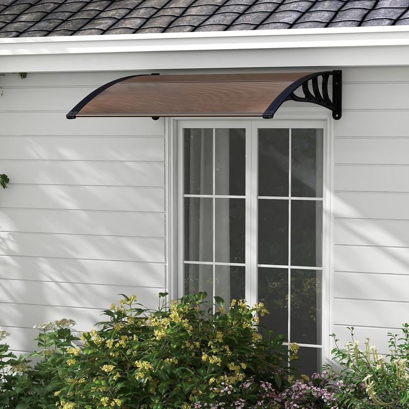 40" x 38" Window Awnings Door Canopy, Polycarbonate Cover Front Door Outdoor Window Awning Exterior, Entry Door Awning for Sun Shutter, UV, Rain and Snow Protection, Hollow Sheet,Brown Board(Upgrade)