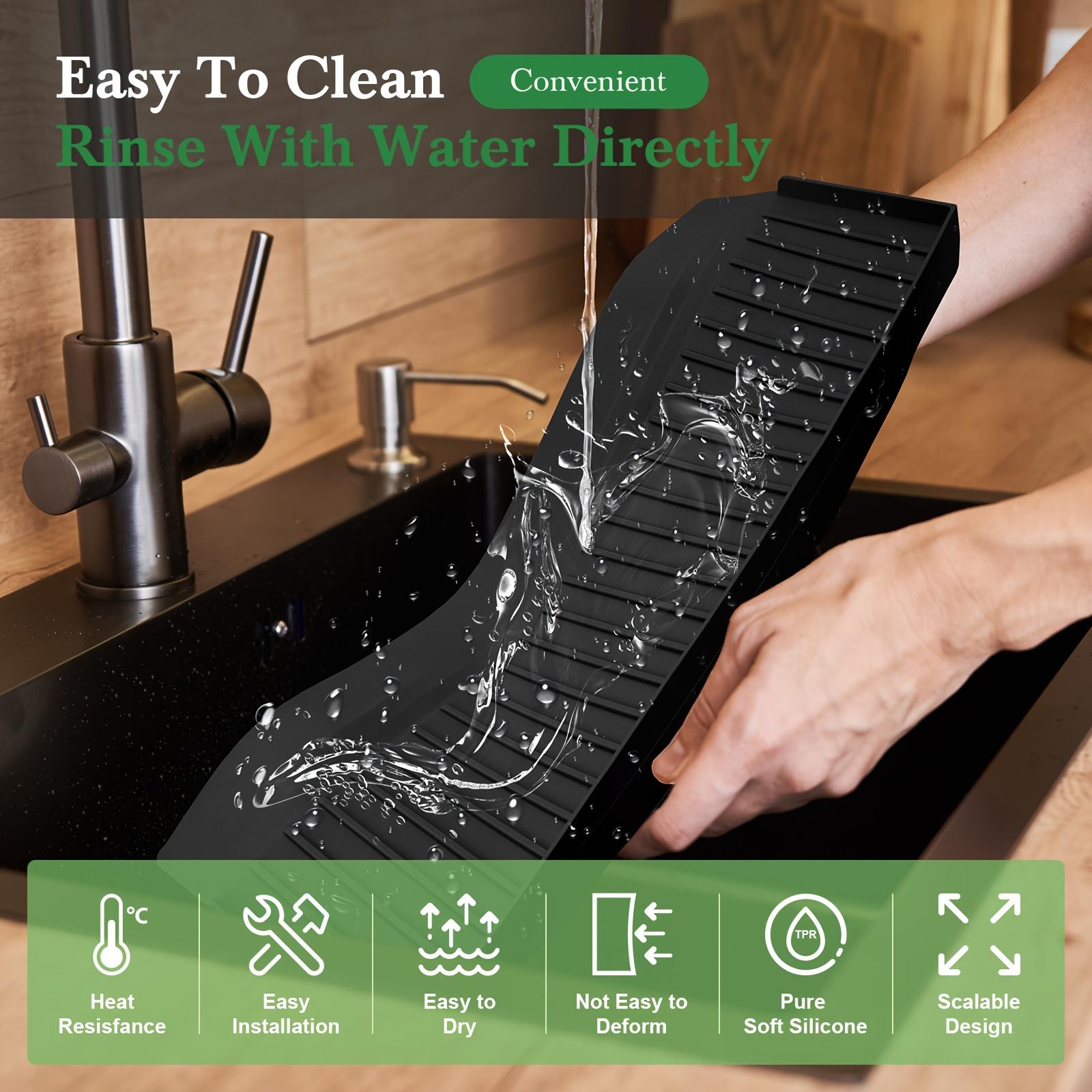 Silicone sink edge protector, splash-proof with suction cups, heat-resistant, suitable for steel, quartz, and marble countertops - black/grey, elegant surface protection, elegant design