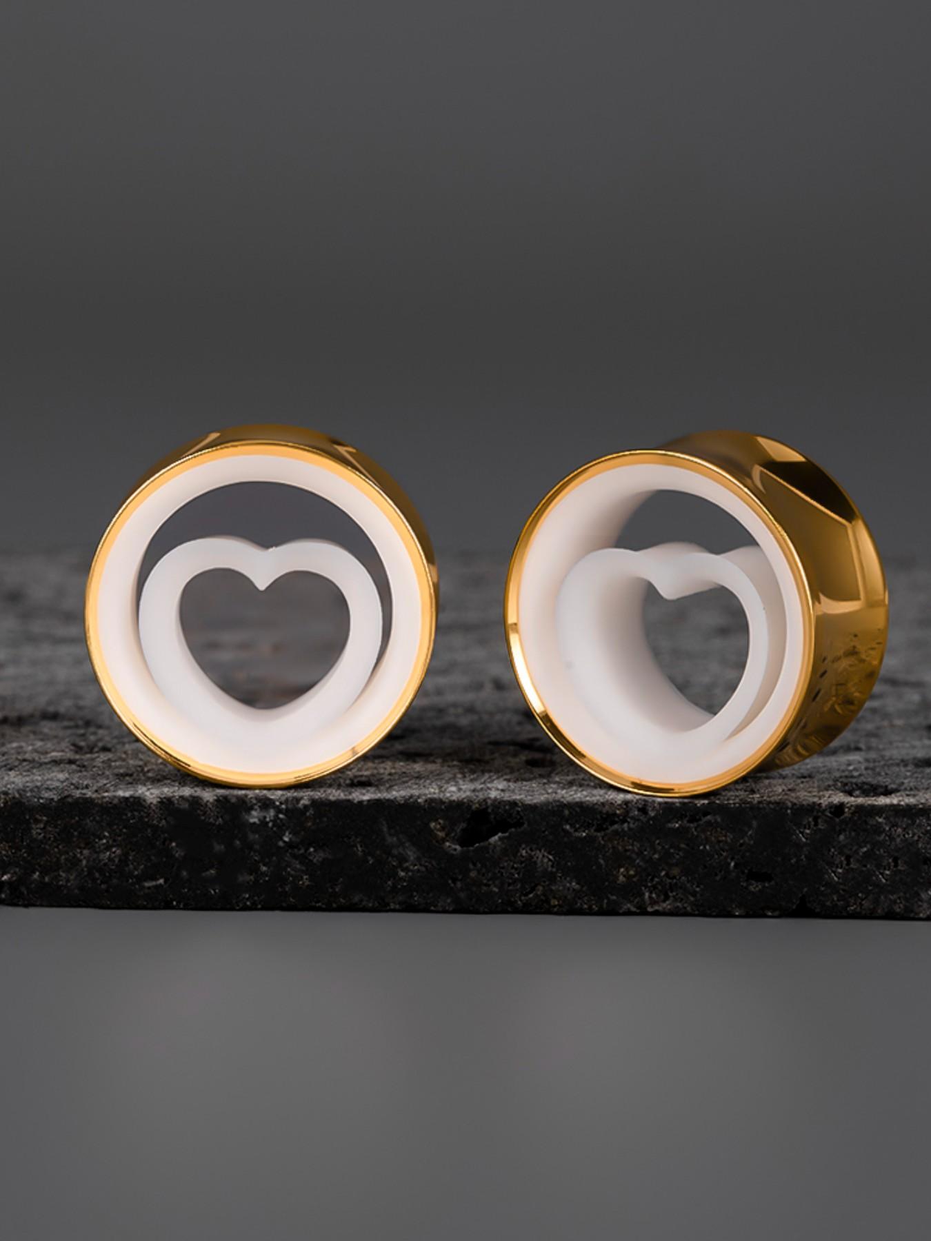 2pcs Y2K Heart Ear Gauges, Boho Style, Stainless Steel, Colorblock, Daily Wear, All Seasons, Best Gift for Pierced Babe