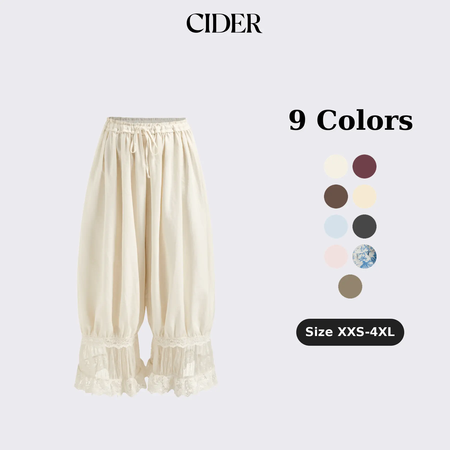 Cider Mid Rise Lace Patched Drawstring Cropped Bloomer Pants