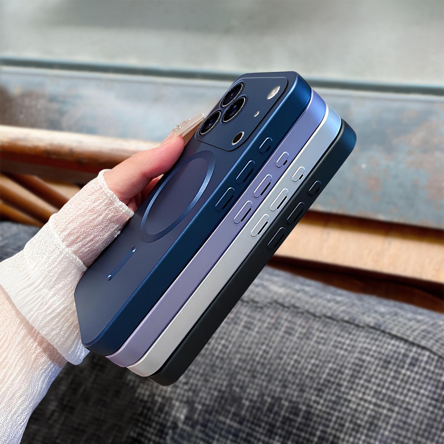 Magnetic for iPhone 17 Pro Max 16 15 14 13 Case Compatible with MagSafe Built-in Camera Lens Protector Slim Soft Silicone Bumper Shockproof Metallic Luster Phone Case