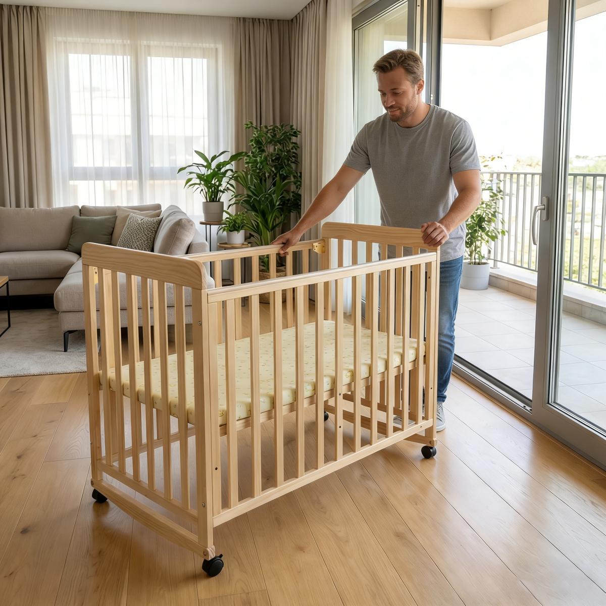 Aobtkel Baby Bassinet Bedside Sleeper - Portable Pine Wood Cribs Convertible, 3-Height Toddler Cot, 0.78in Mattress, Space-Saving Mini Crib for Newborns 0-36 Months WL