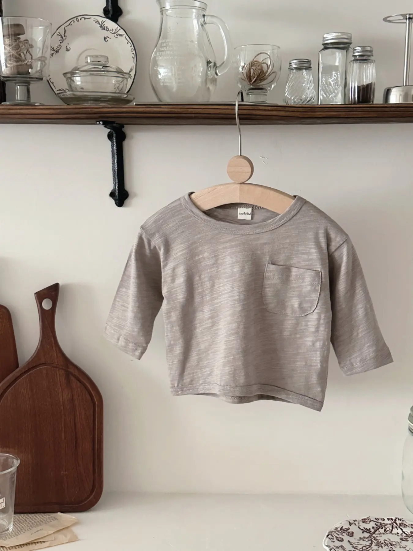 Newborn Loose Round Neck Pocket Long Sleeve T-Shirt, Soft Skin Baby Spring Fall Basic, Cute Loose-Fitting Top for Infants
