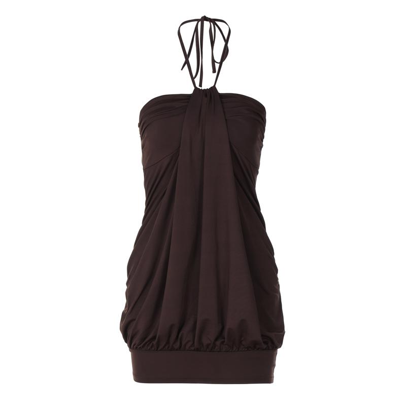 Sexy Back Tie Halter Off Shoulder Solid Mini Dress Women's 2025 Summer New Sleeveless Slip Style Front Draped Dress to Beach Party Club Dating Outfit Dresses