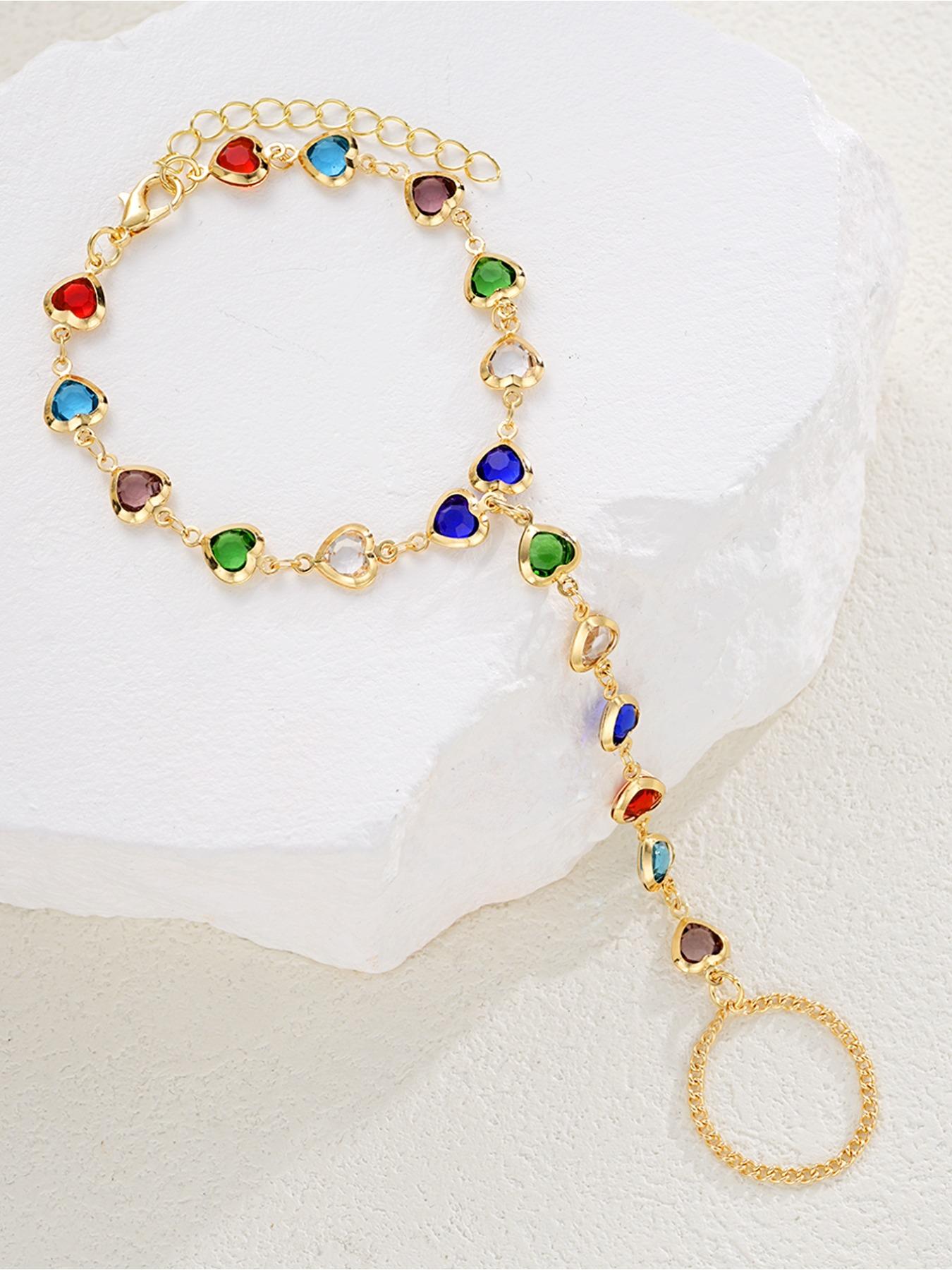 Women's Gold Vintage-Inspired Finger Chain Bracelet, Stackable Bracelets - Dainty Minimalist Design with Sparkling Artificial Glass Gems | Perfect Accessory for Daily Wear, Gatherings, Parties & Banquets | Ideal Birthday/Festival/Anniversary Gift for Her