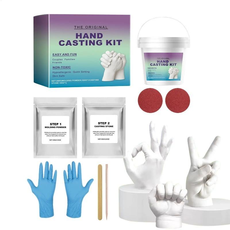 Handmade Plaster Hand Mold Molding Casting Kit for Couples, Romantic DIY Keepsake Sculpture Mould, Craft Set, Handmade Crafts, with Gloves, Memorial Gift