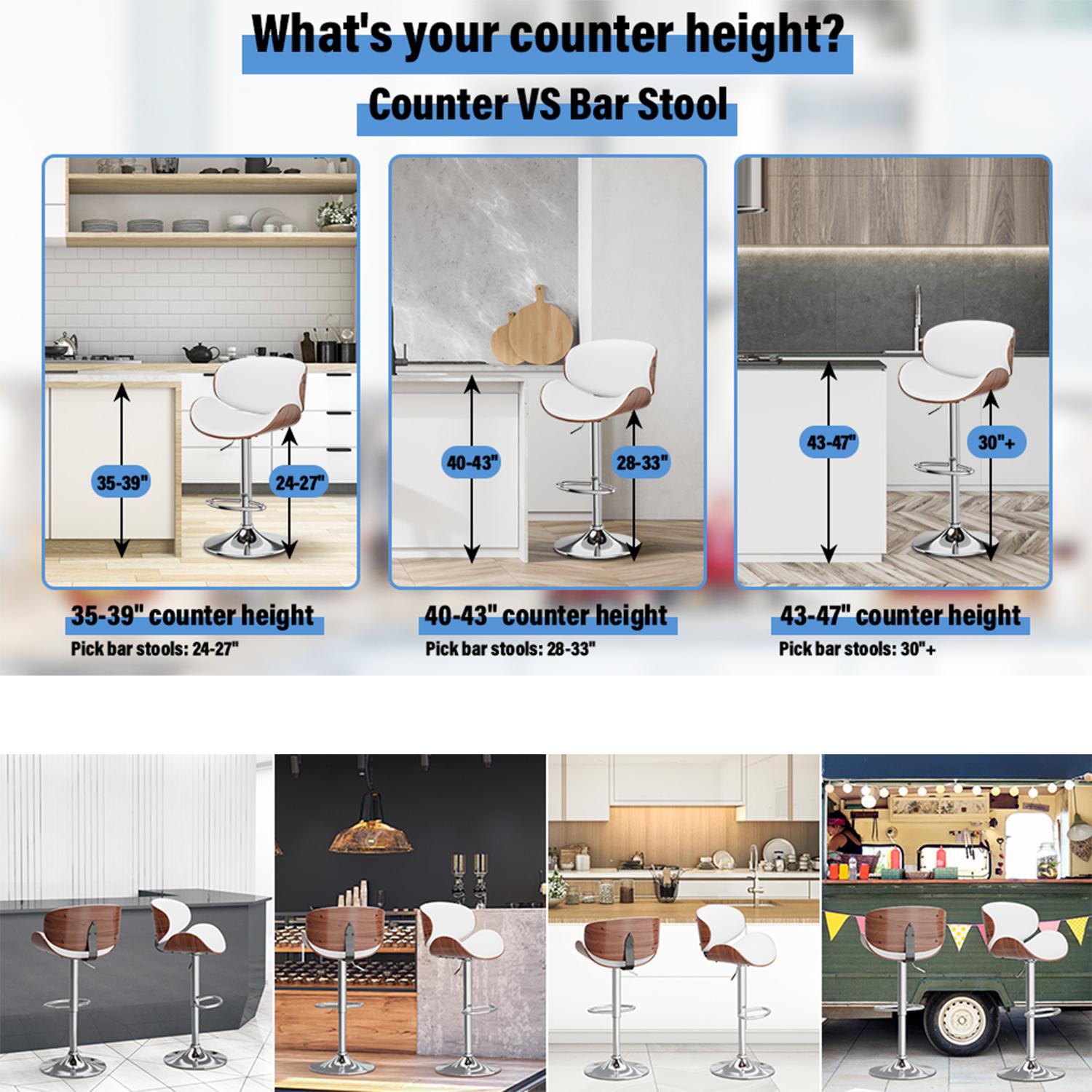 【Deals for Your Days】AOWOS Bar Stools, Set for 2/4, Adjustable Bentwood Barstools, Modern PU Leather Upholstered Bar Chair with Back and Footrest, for Bar, Island Counter, Kitchen, Dining Room