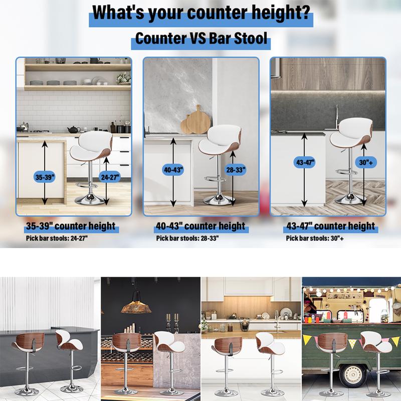 【Deals for Your Days】AOWOS Bar Stools, Set for 2/4, Adjustable Bentwood Barstools, Modern PU Leather Upholstered Bar Chair with Back and Footrest, for Bar, Island Counter, Kitchen, Dining Room