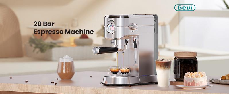 【Springtok】Gevi 20-Bar Espresso Coffee Machine – Professional Semi-Automatic Coffee Maker with Milk Frother Steam Wand