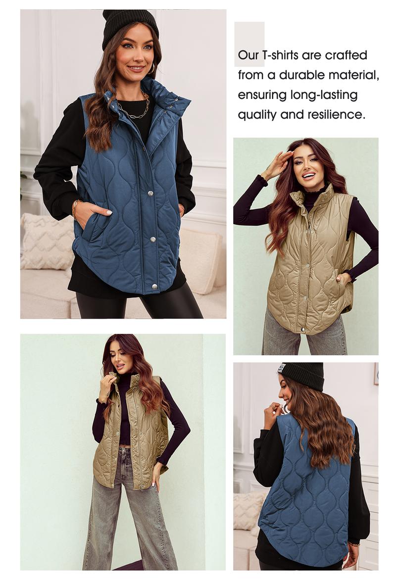 EVALESS Women's Casual Puffer Vest Oversize Lightweight Quilted Jacket Button Zip Up Stand Collar Sleeveless Jacket Coat Outerwear 2025 Fashion Womenswear Fall Winter Outfits