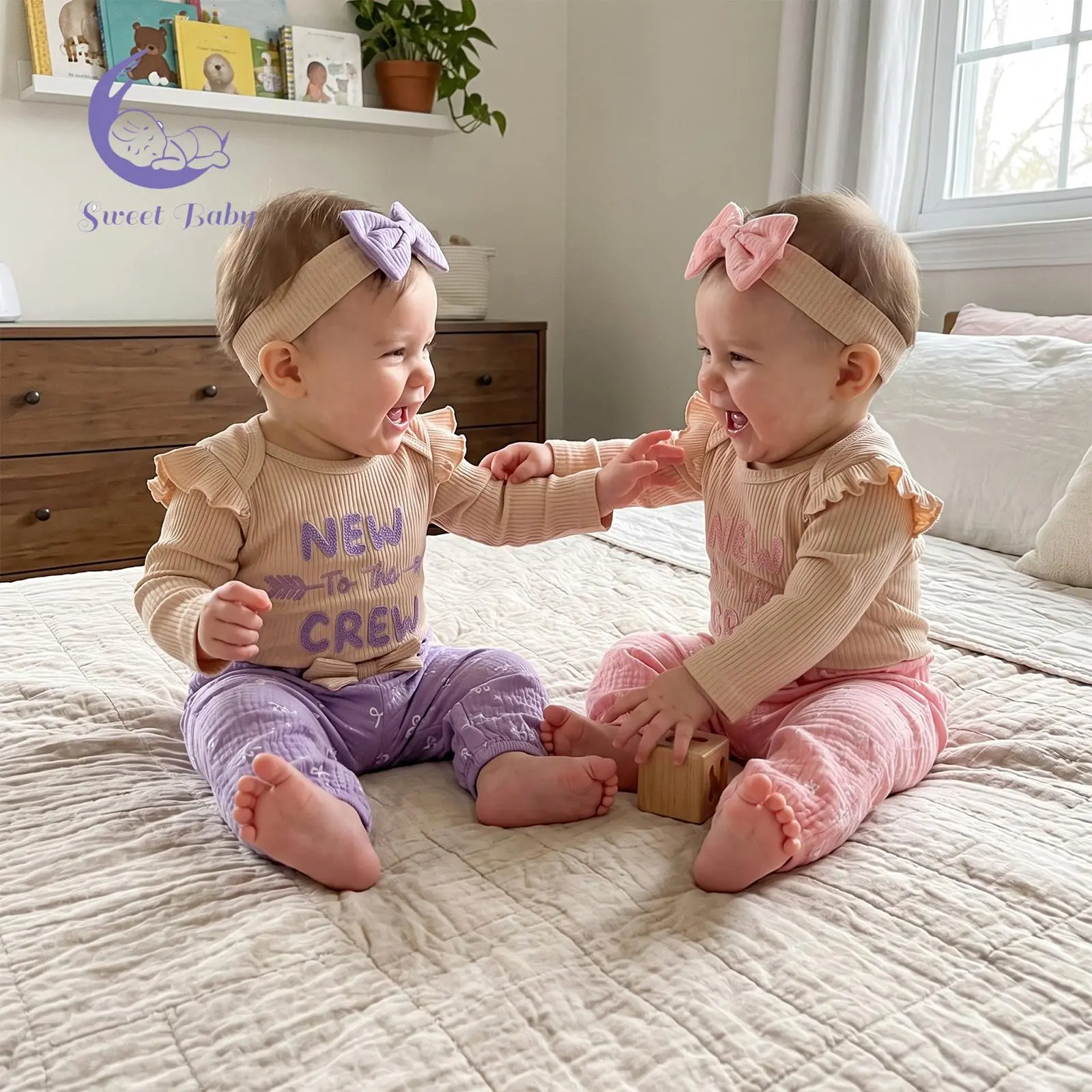 Baby Girls Fall Outfits Letter Embroidery Long Sleeve Romper Pants Headband