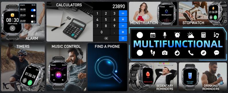 3ATM Waterproof Outdoor Smart Watch for Men with Call Make/ Answer 100+ Sports Modes Pedometer Compass Multifunctional Smartwatch Compatible with iPhone Android Phones Digital Watch Gifts for Men