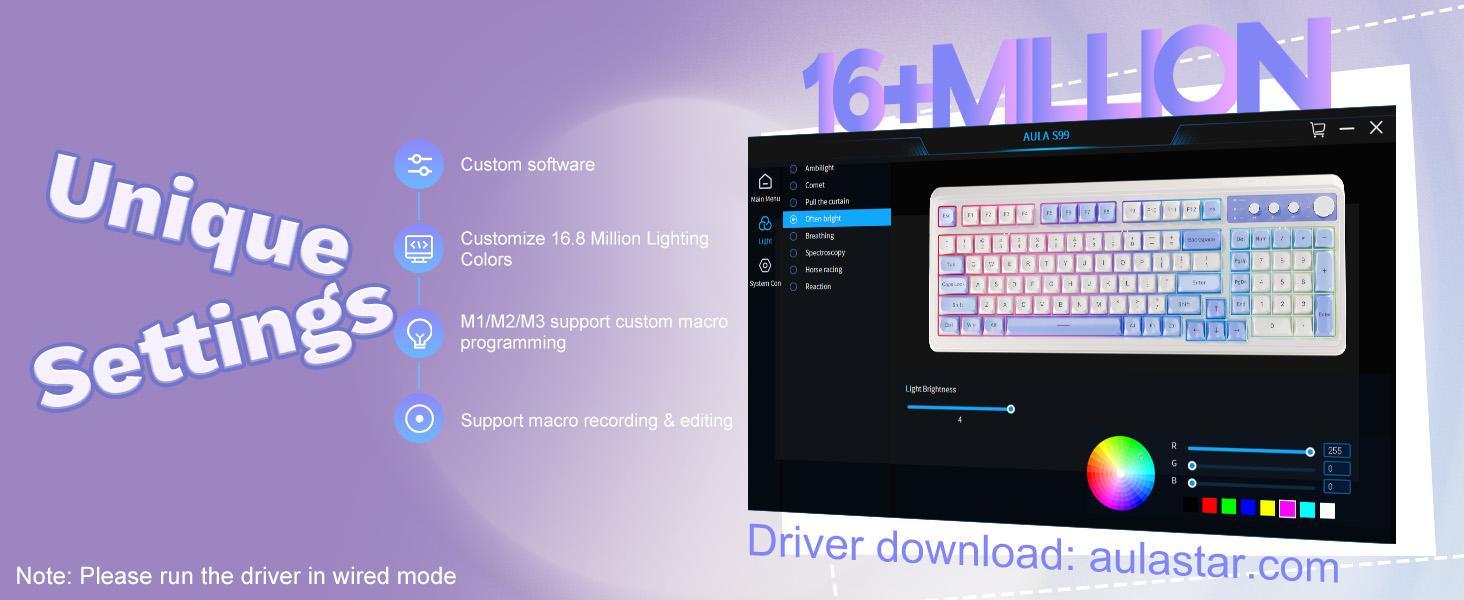 AULA S99 Wireless Gaming Keyboard, Tri-Mode Bluetooth/2.4GHz/USB-C, RGB Backlit Mechanical Keyboard for Office and Gaming, Custom Macro Keys, Number Pad Included S99 Keyboard Fixed Keycaps & Switches (Non-Replaceable) AULA S99 Wireless Gaming Keyboard, Tri-Mode Bluetooth/2.4GHz/USB-C, RGB Backlit Mechanical Keyboard for Office and Gaming, Custom Macro Keys, Number Pad Included S99 Keyboard Fixed Keycaps & Switches (Non-Replaceable)