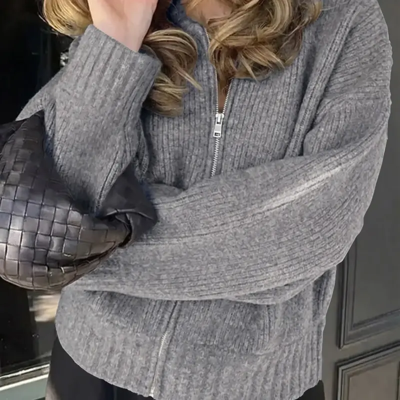 Women's Long Sleeve Fitted Sweater, Plain Surface Pbt Material, Ideal for Daily Outing & Travel, Fall Winter Outerwear