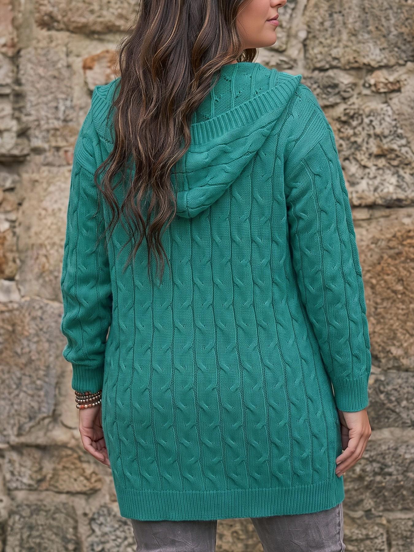 Women's Plus Size Pocket Knit Sweater, Comfortable Long Sleeve Cardigan, Casual Loose-Fitting Fall & Winter Top, Plain Design, Knitwear