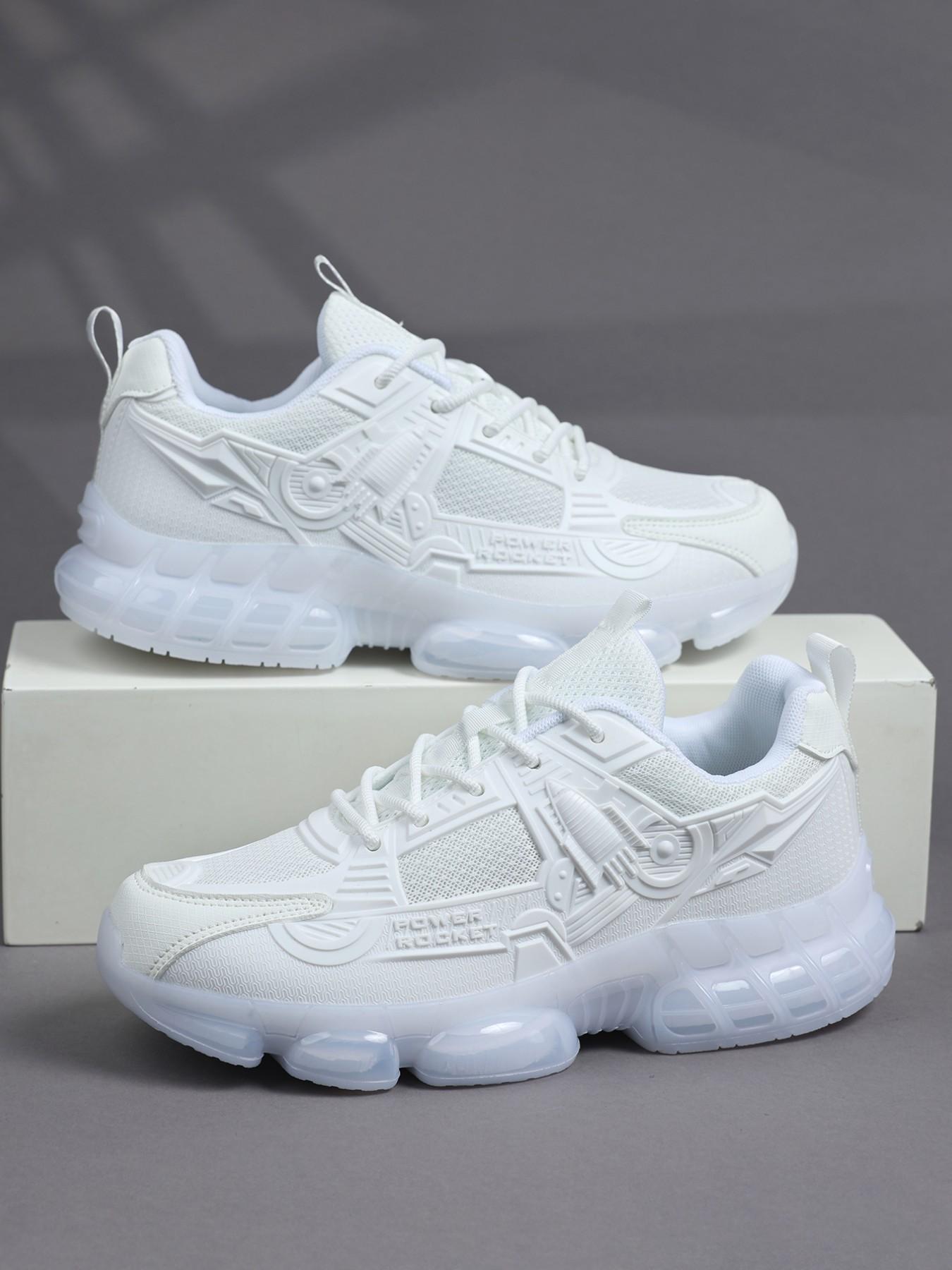 Men's Sci-Fi Style Running Shoes, Power Rocket Embossed Upper, Breathable Mesh Lining, Shock-Absorbing Transparent Sole, Lightweight, Ideal for Jogging & Fitness