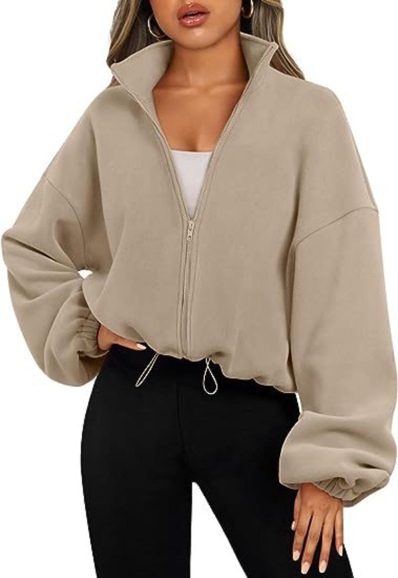 Women's Fleece Sports Jacket - Female Stand-Up Collar, Breathable, Zippered, Hand-Washable Outdoor Outerwear