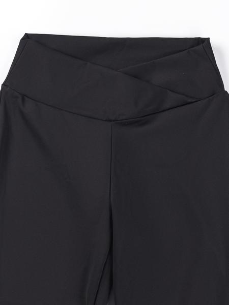 Women's Solid High Waist Flare Leg Sports Leggings, Breathable Comfortable Overlap Waist Yoga Leggings, Ladies Sportswear for Indoor Outdoor Wear, Skinny Yoga Bottoms