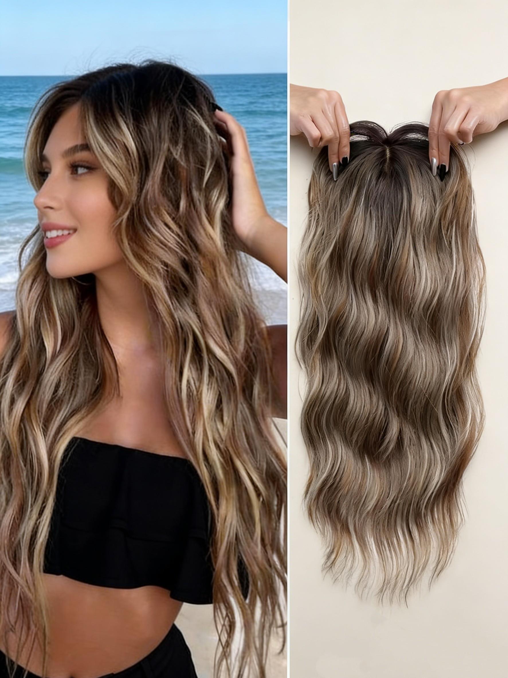 Balayage Wavy Hair Topper for Women! Ombre Synthetic Clip-In with Natural Part, Instant Volume for Thinning Hair, Effortless Beachy Waves & All-Day Confidence