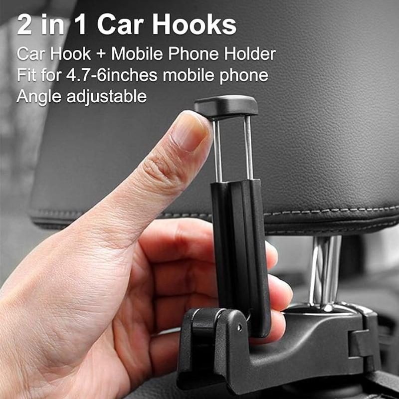 2 in 1 car headrest hook for car multi-function rear car mobile phone bracket hook, for bag, handbag portable multi-function hook, Car Backseat Organizer