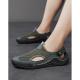 Men's Solid Color Mesh Breathable Closed-Toe Sandals, Hand-Stitched Soft Sole Water Shoes, Slip-On Casual Outdoor Beach Shoes