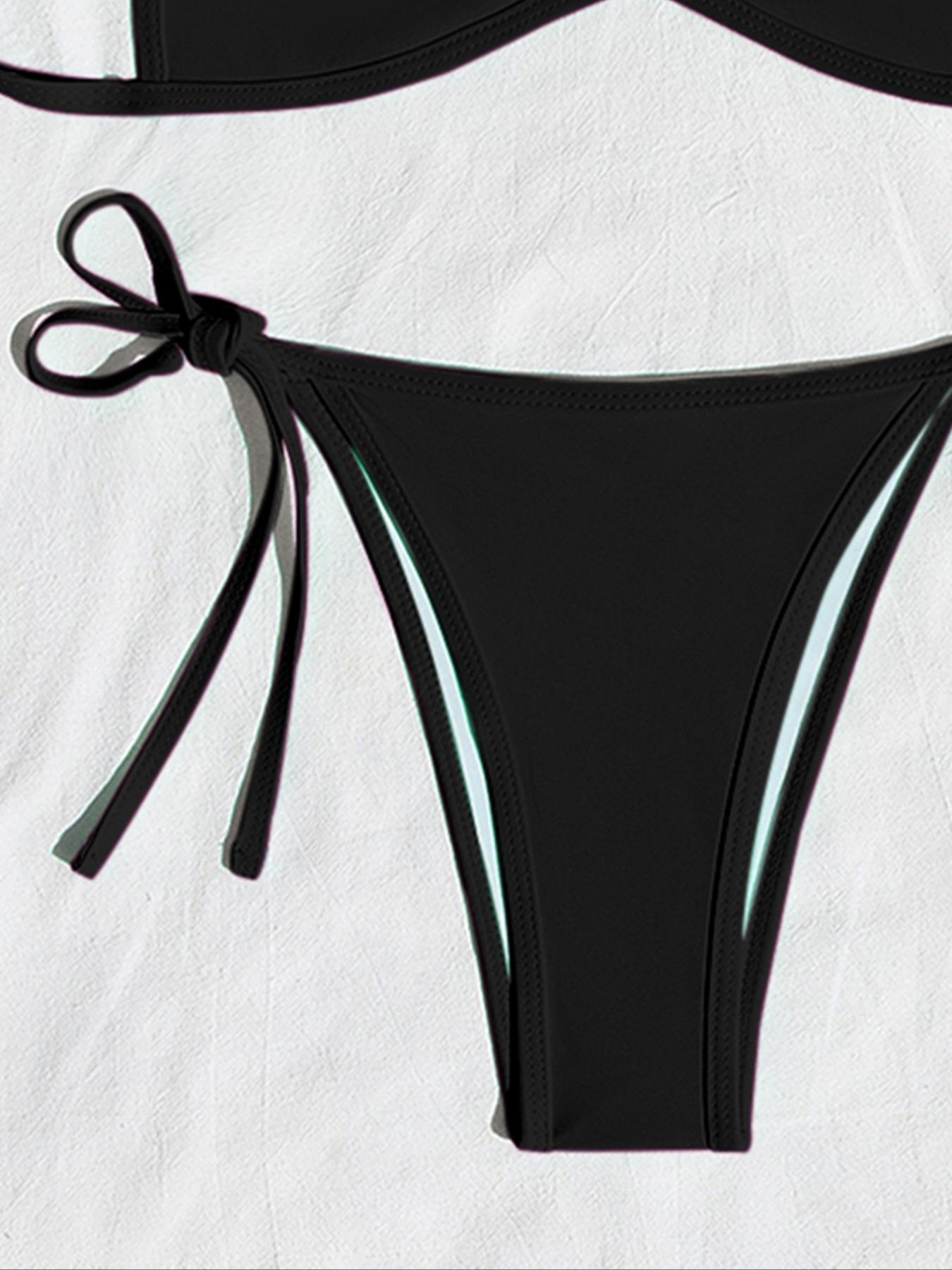 Women's Two-piece Plain or Colorblock Bikinis Set for Summer, Halter Tie-Back Bikini Top & Tie-Side High-Cut Bikini Bottom, Ladies Summer Swimwear for Beach Holiday