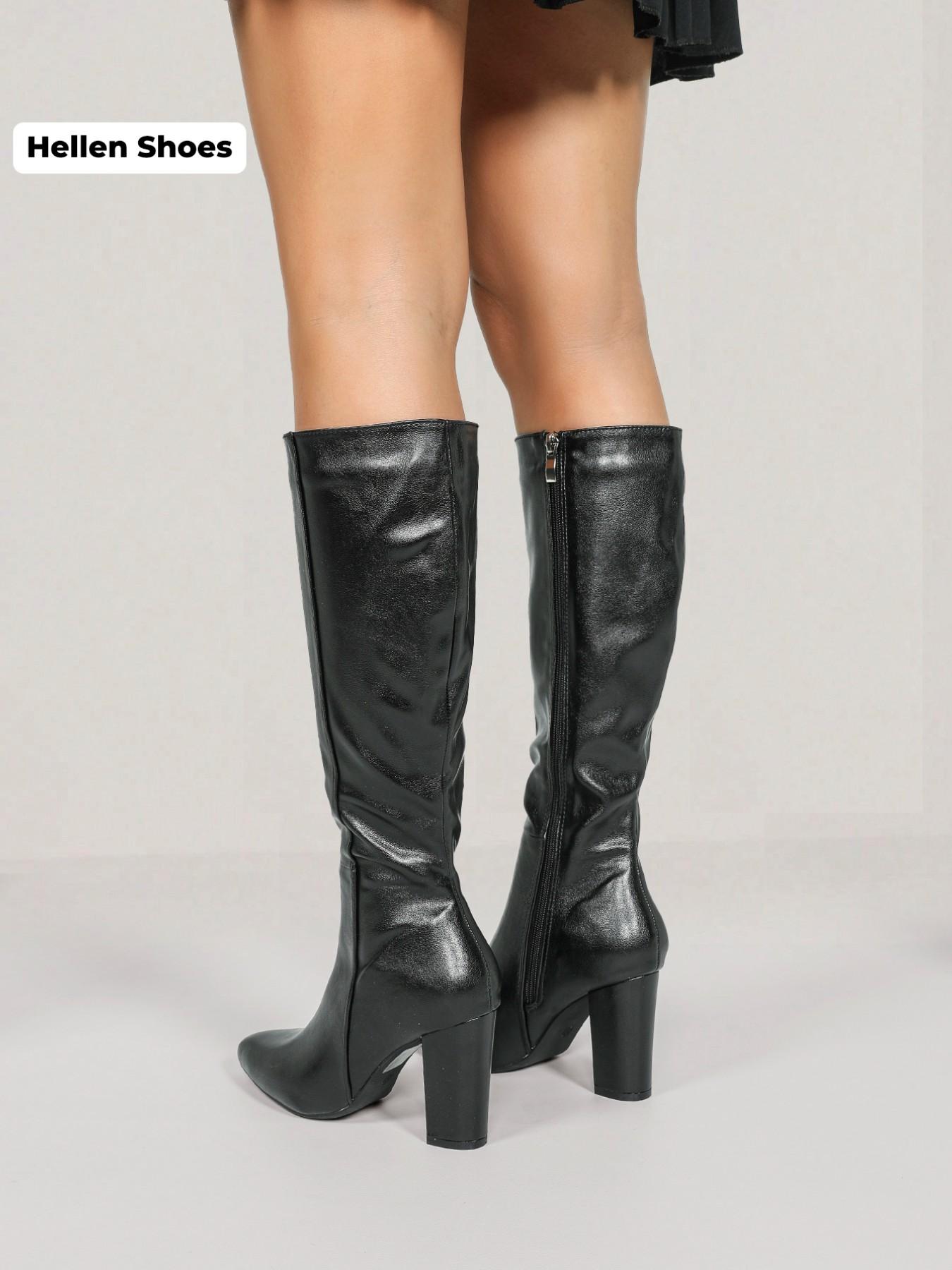 Women's Solid Color Knee High Heel, Elegant Pointed Toe for Fall & Winter, Pointy Toe Boots, Women's Shoes