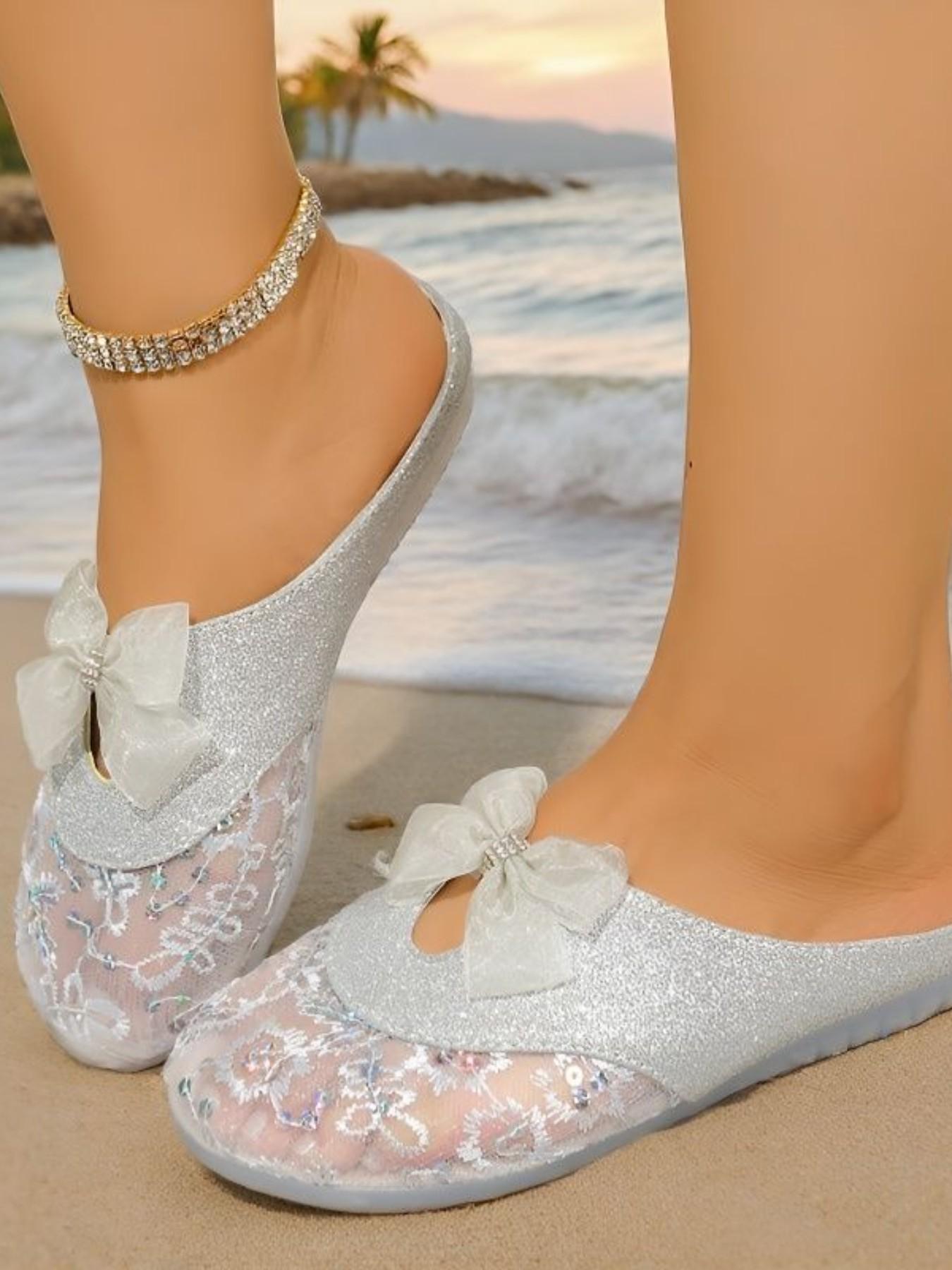 Summer New Breathable Mesh Hollow Out Half Sole Soft Bottom Butterfly Knot Anti-Slip Lazy Person Sandals One-Step on Women's Cool Slippers